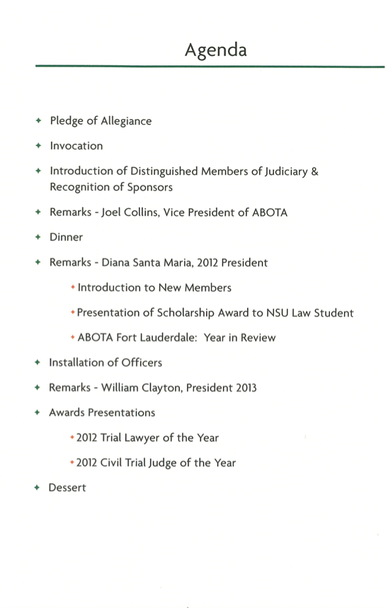 2013 Judges' Night Agenda