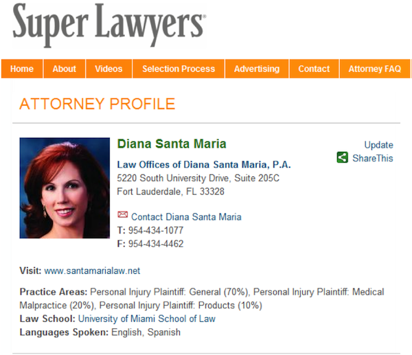 Diana Santa Maria’s Profile on Super Lawyers